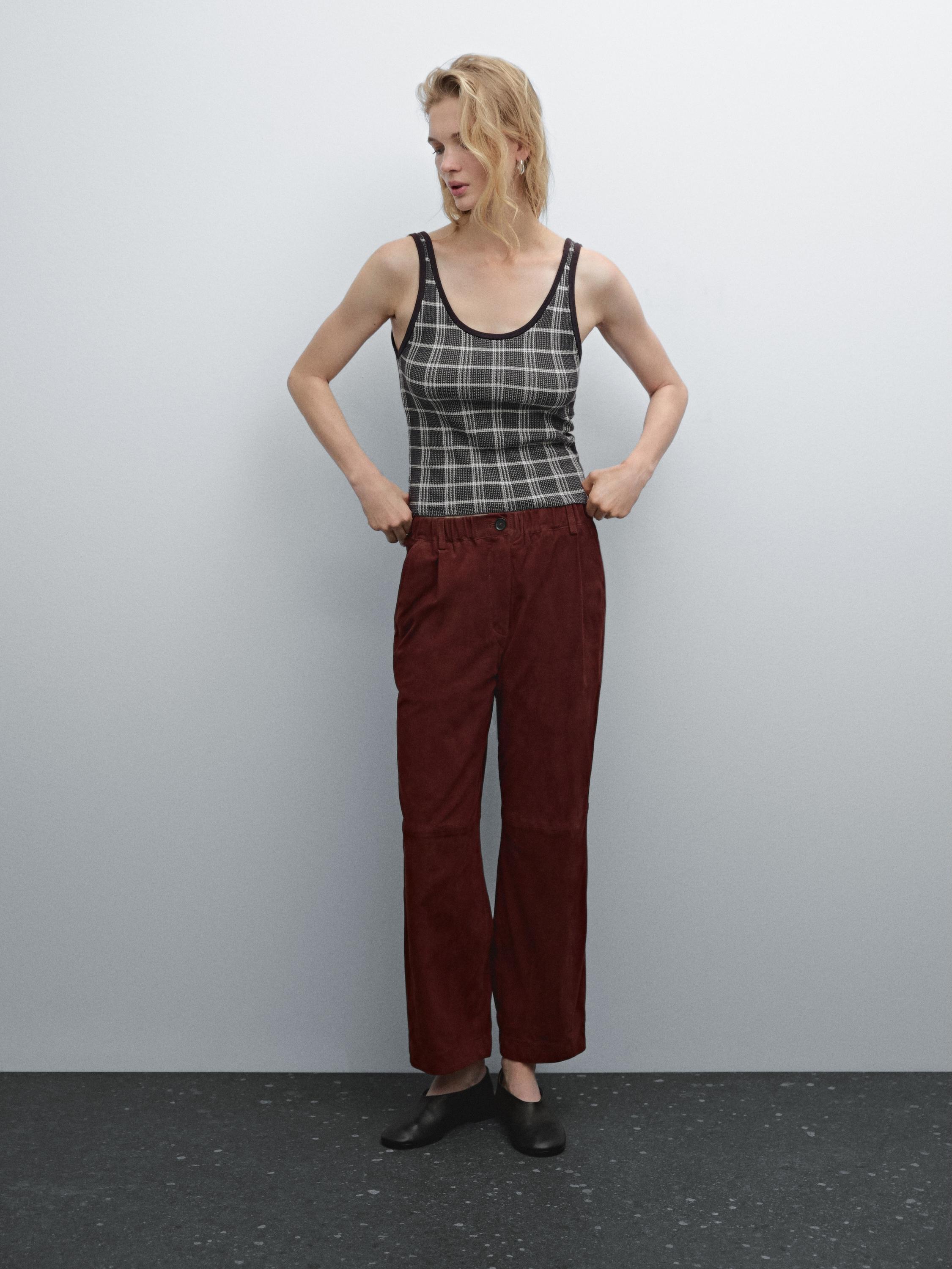 100% cotton check knit top - Chocolate | ZARA United States