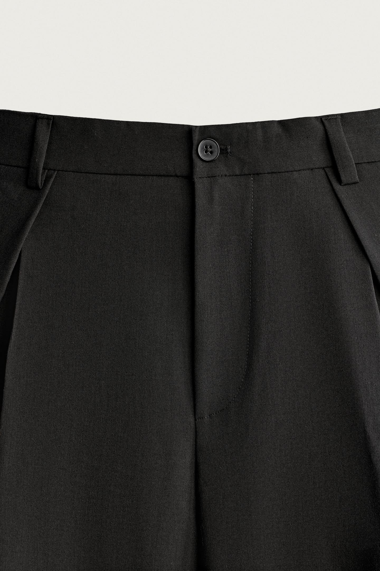 Мужские брюки Zara Relaxed-Fit Pleated, цвет: Чёрный — фото 8