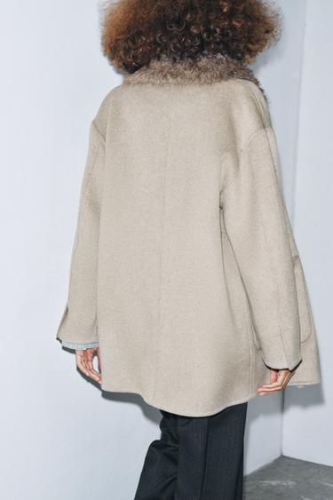 MANTEAU AVEC LAINE COL EFFET FOURRURE ZW COLLECTION - Marron clair de Zara - Image 2