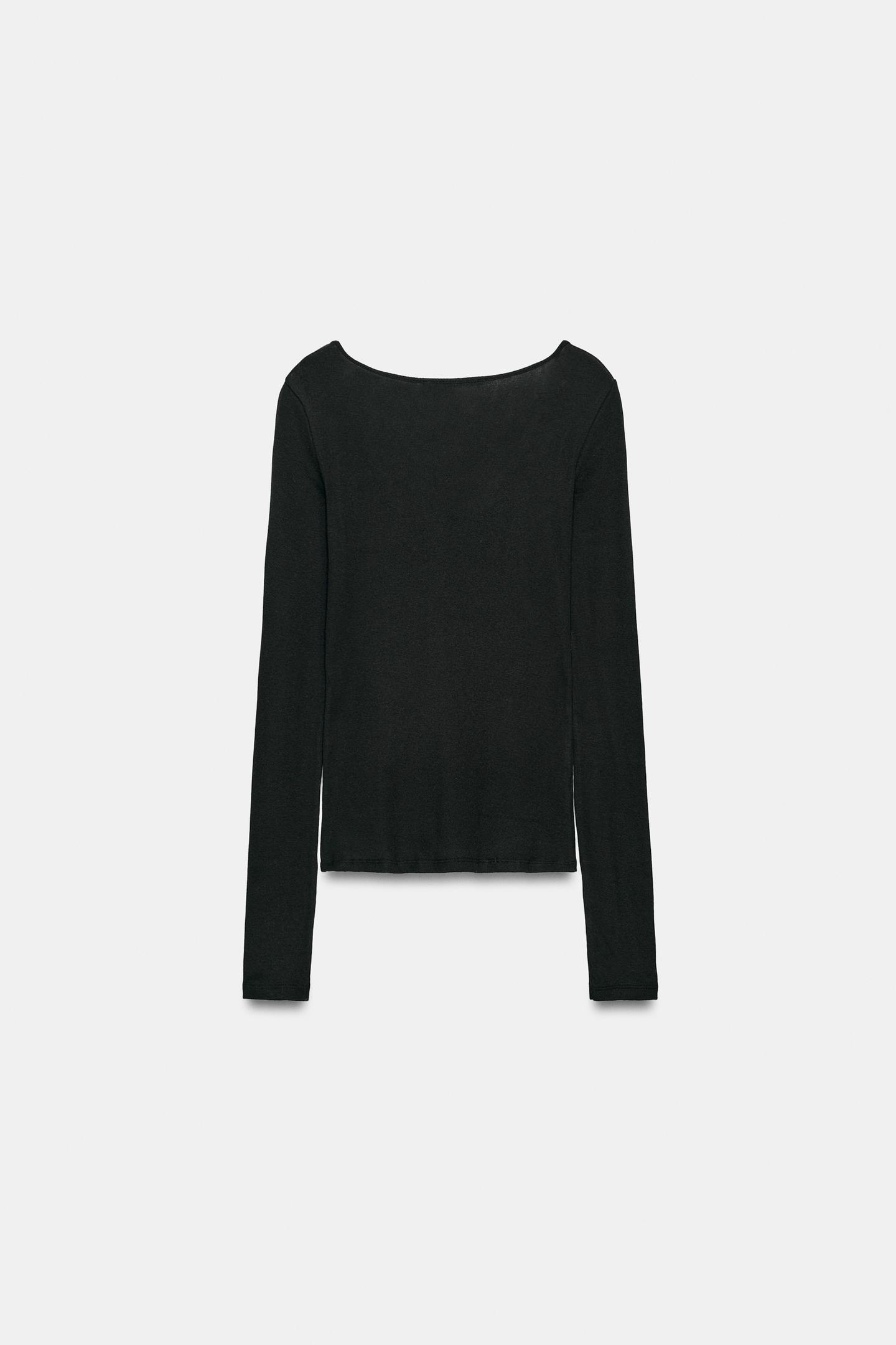 Женская футболка Zara Round Neck, цвет: Чёрный — фото 5