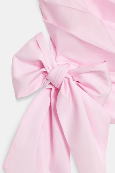 FITTED HALTER NECK POPLIN TOP WITH PLEATS AND BOW - Pink by Zara - Image 4