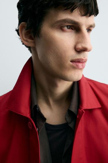 SURCHEMISE EN COTON À CHEVRONS - Rouge de Zara - Image 5