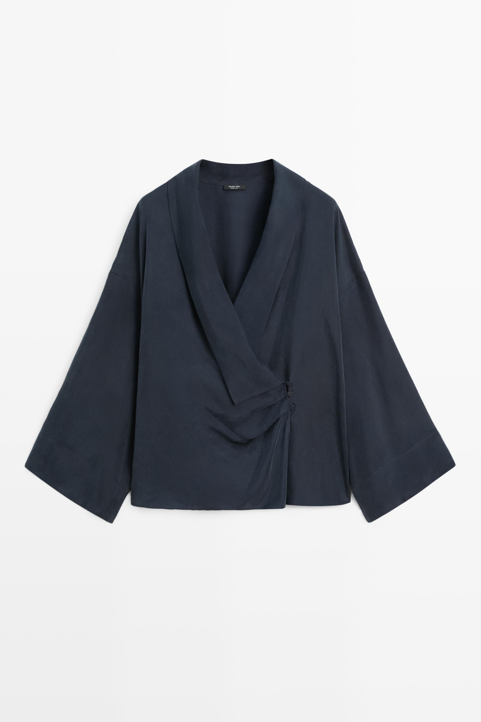 Flowing gathered wrap blouse
