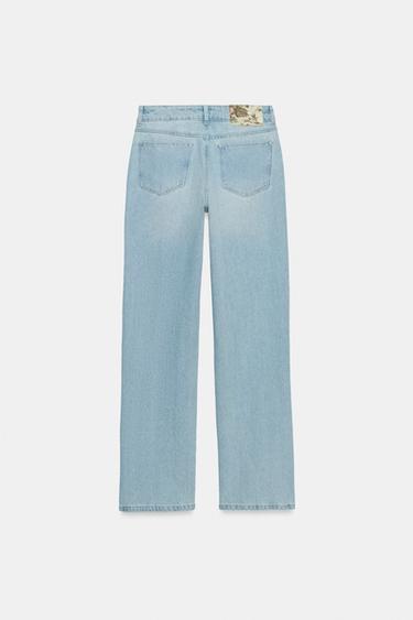 Zara Z1975 MID-RISE STRAIGHT-LEG STUDDED JEANS - Mid-blue