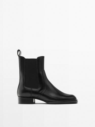 Zara Flat leather ankle boots - Black