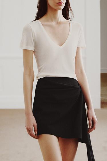 LYOCELL AND SILK T-SHIRT - Oyster-white by Zara