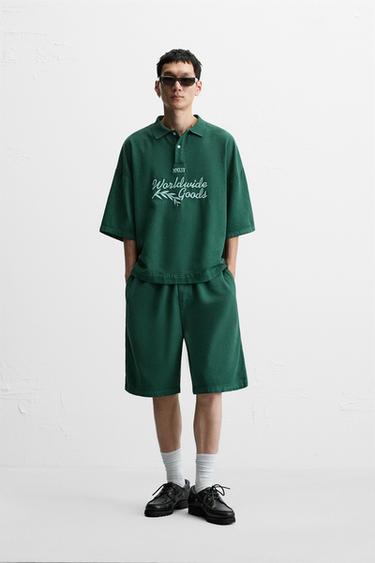 EMBROIDERED BOXY FIT POLO SHIRT - Green by Zara - Image 0