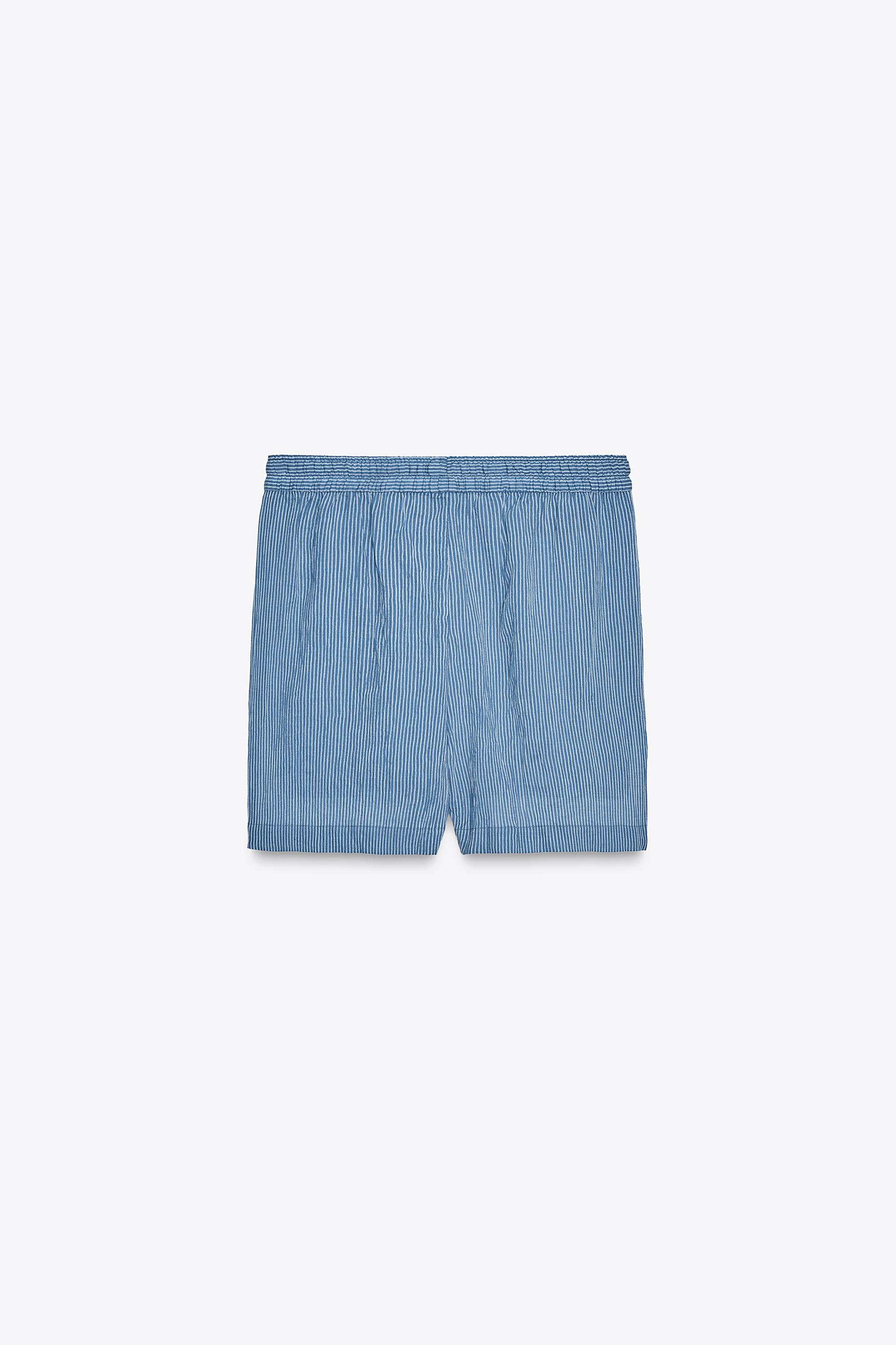 [Smoothmood] / ☆ Bedroom Shorts / Blue Striped Unisex Cream And Denim Blue Stripe Shorts - Minnow Shorts