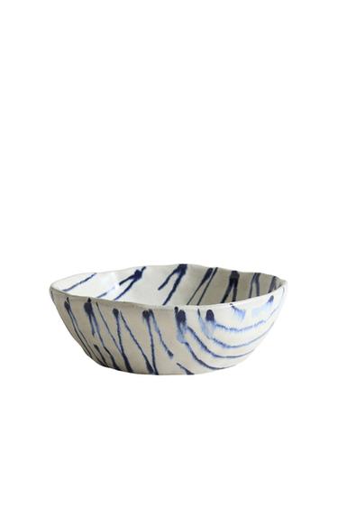 STRIPED EARTHENWARE BOWL - أزرق / أبيض الخاص بـ Zara