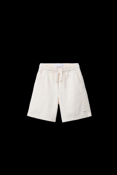 LABEL COTTON WIDE-LEG BERMUDA SHORTS - Ecru by Zara - Image 0