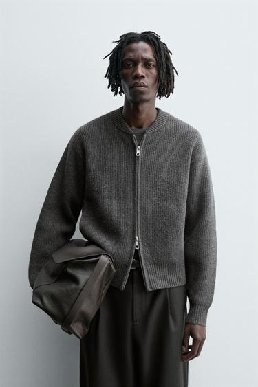 KNIT BOMBER JACKET - Grey marl by Zara