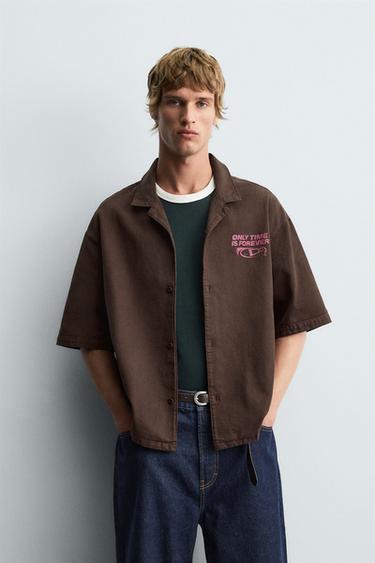 ÁO SƠ MI HỌA TIẾT KHÁC MÀU - Màu nâu từ Zara