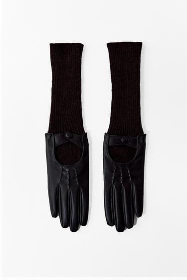 COMBINED LEATHER EFFECT GLOVES - Brown by Zara