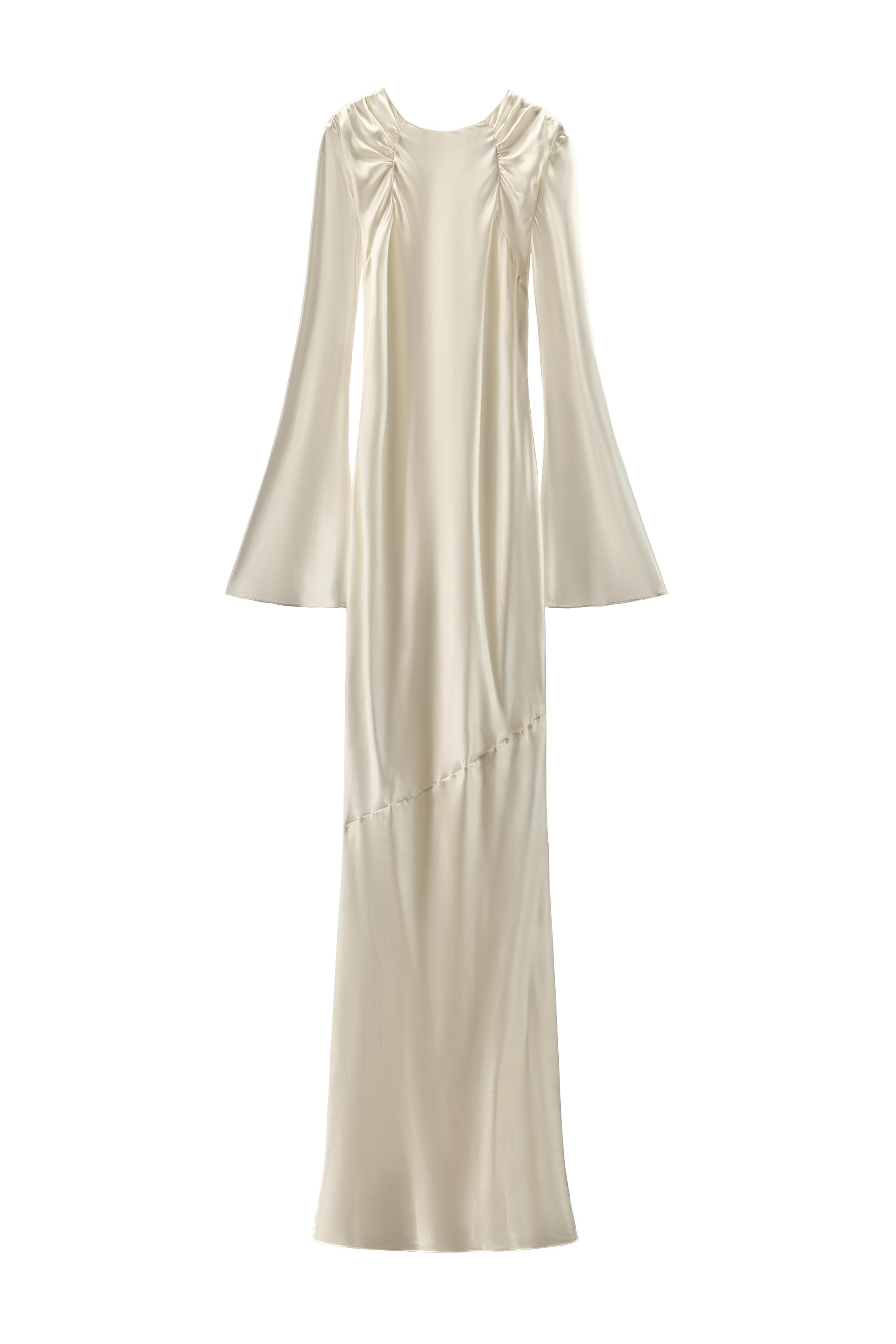 beige silk dress with sleeves Eila Beige Eri Silk Shift Dress | Jhultaru main image 0