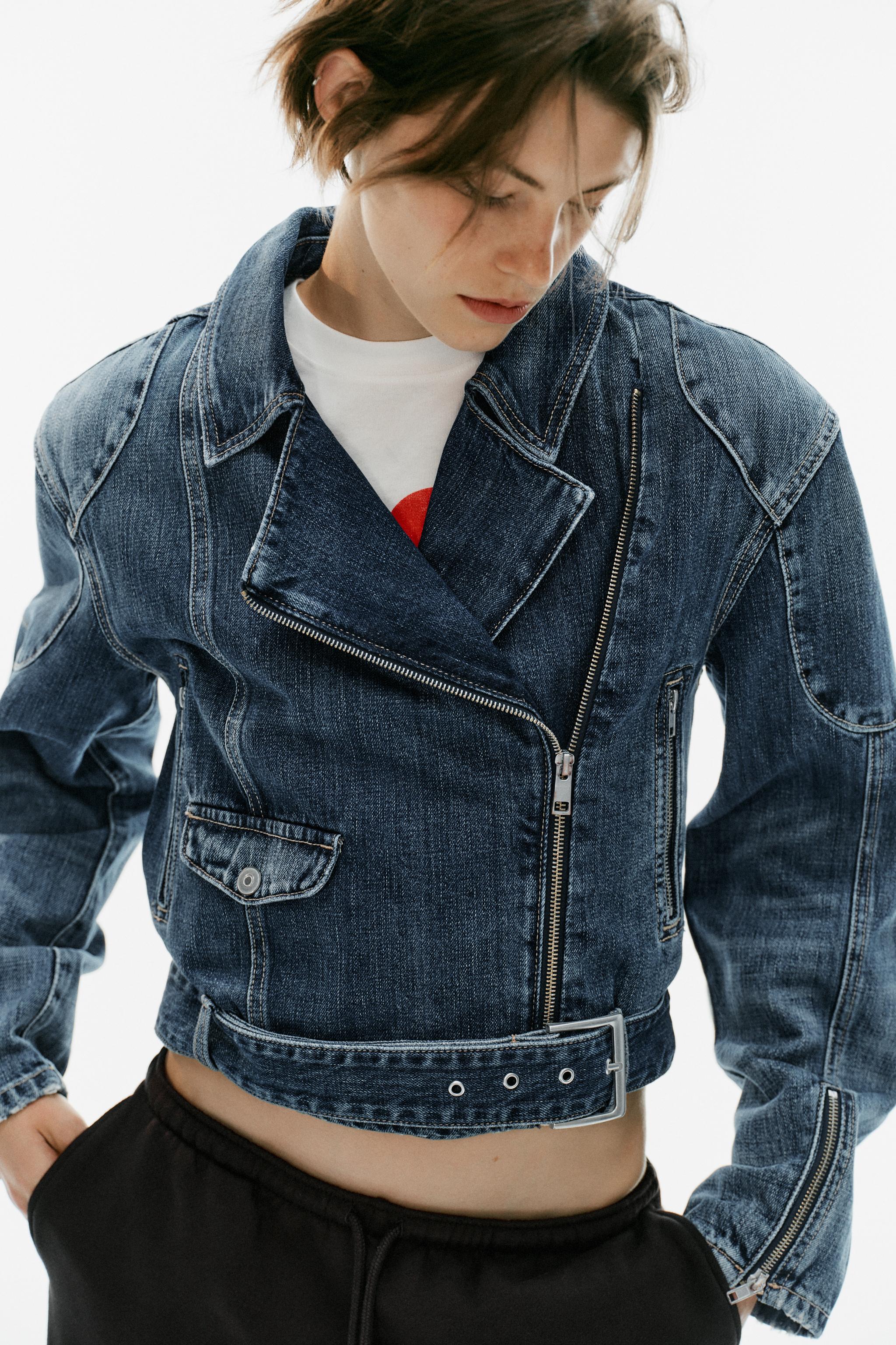 Женские куртки Zara TRF DENIM BIKER JACKET WITH BELT — фото 5