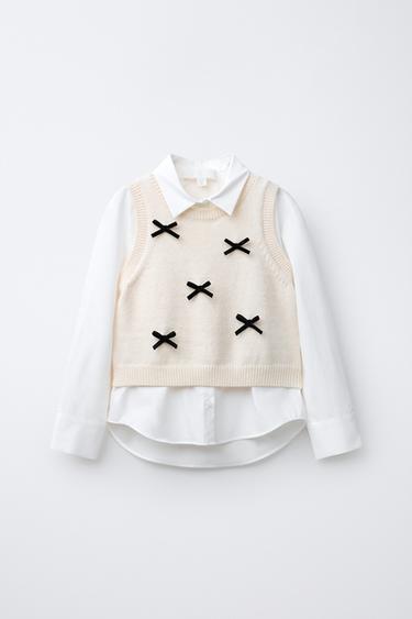 CHEMISE POPELINE CHALECO PUNTO LAZOS VELVET - Beige clair de Zara - Image 0