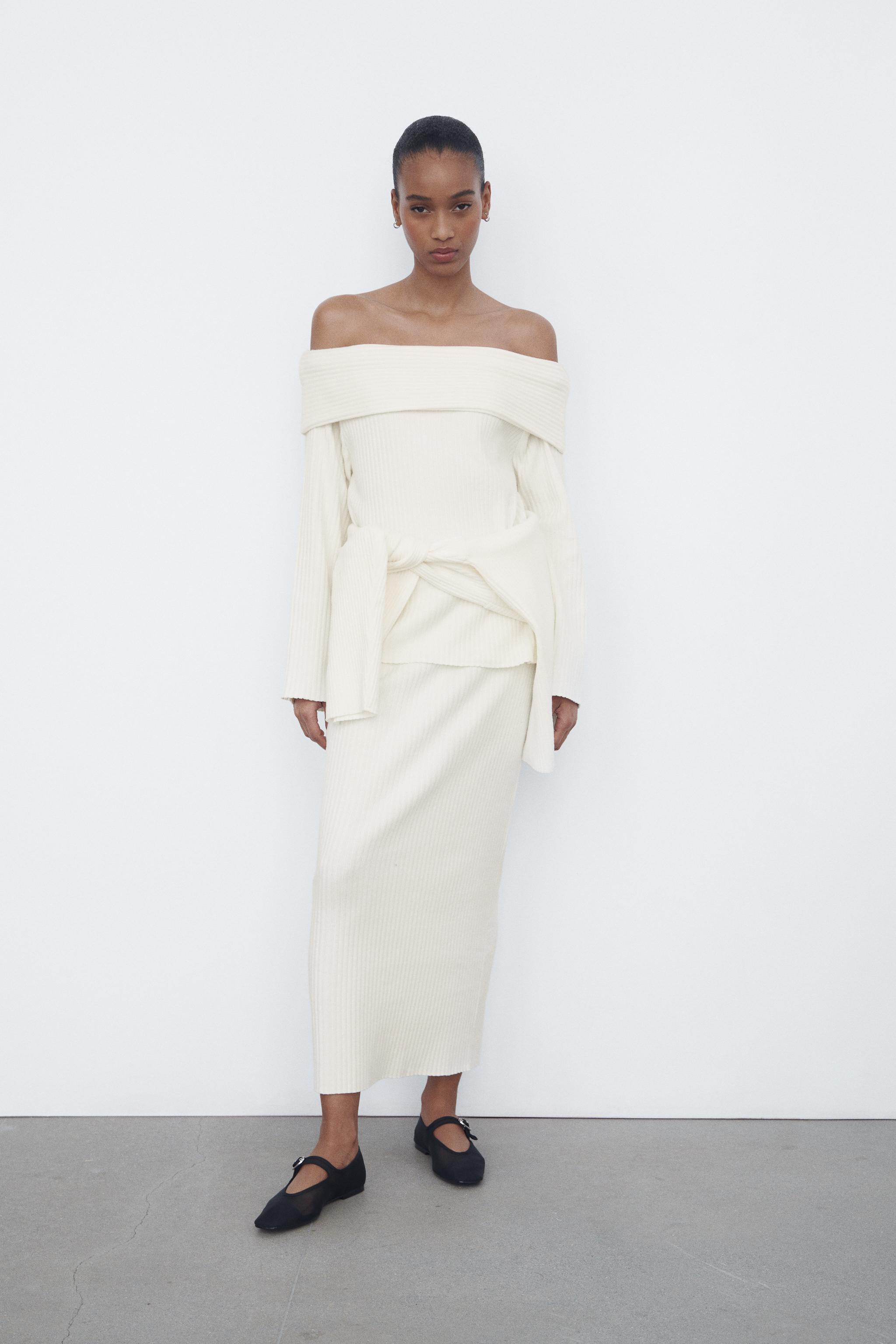 BRUSHED RIBBED OFF THE SHOULDER SWEATER White ZARA Spain