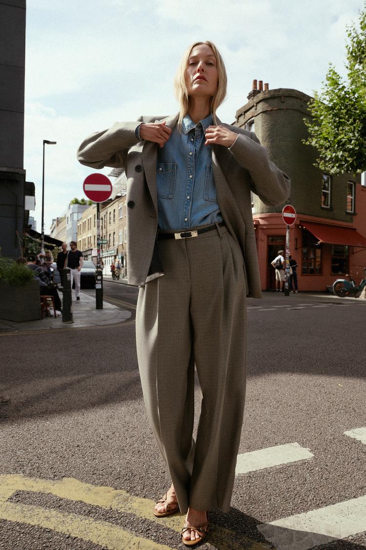 PANTALONI LARGO CON PINCES Sabbia Nero ZARA Italia Italy