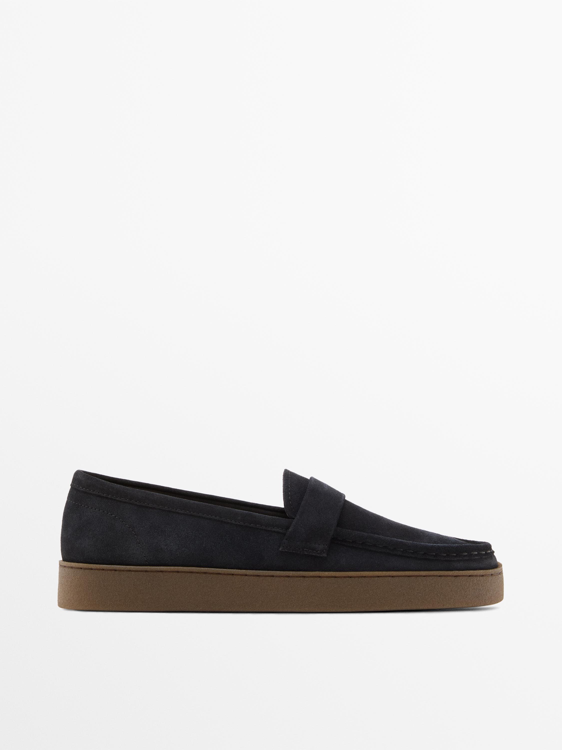 Split leather loafers with caramel sole — Navy Blue