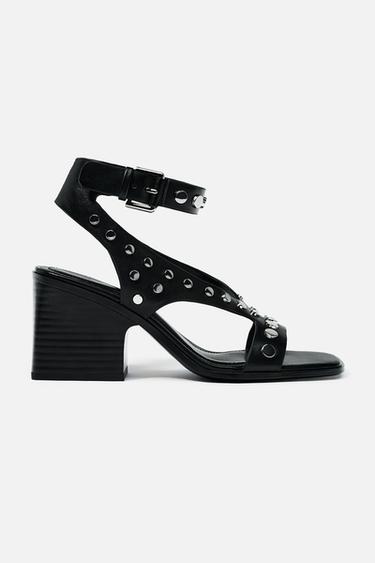 Zara HIGH-HEEL STUDDED SANDALS - Black