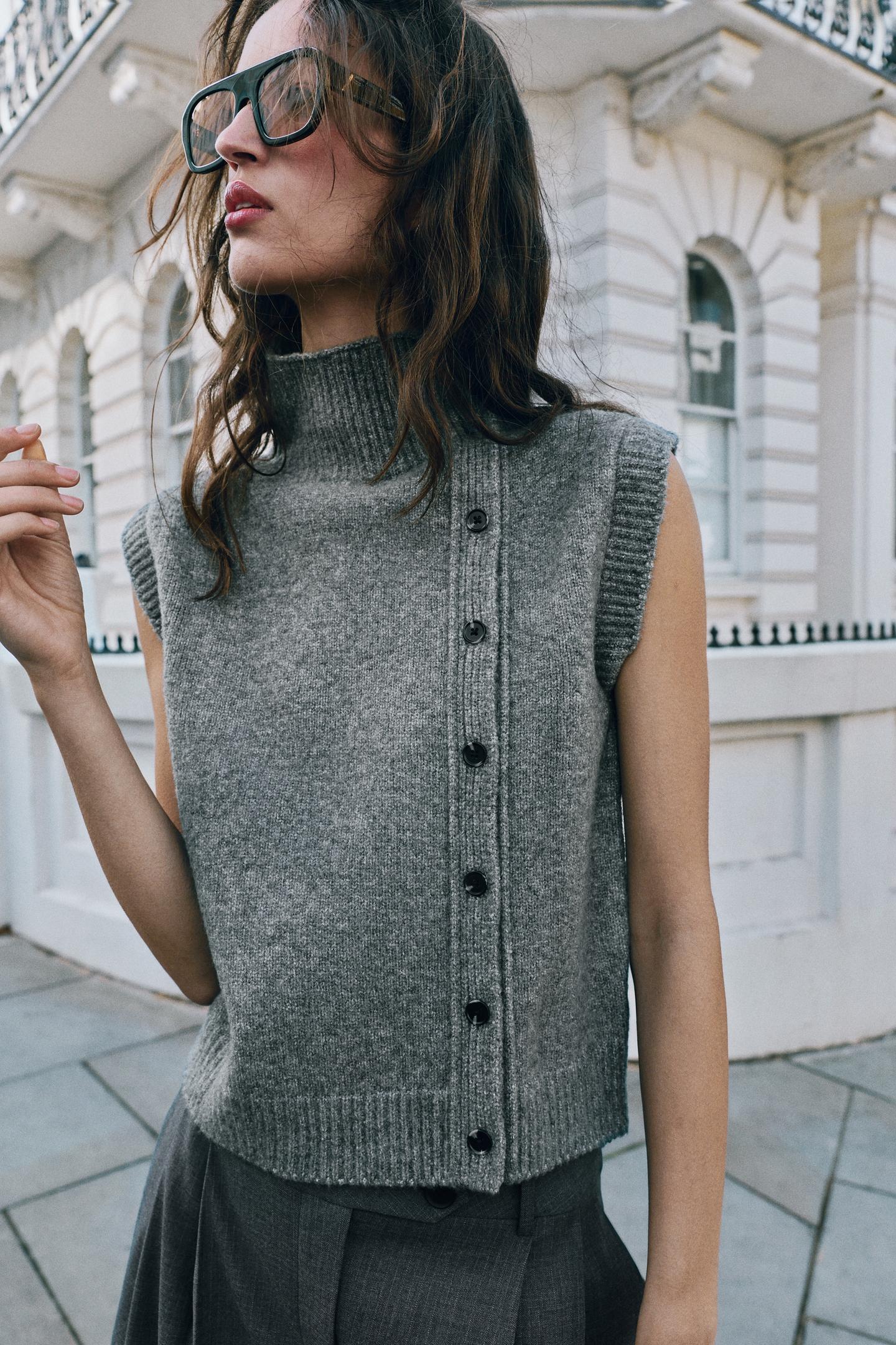Женский жилет Zara High Neck Knit, цвет: Серый — фото 3