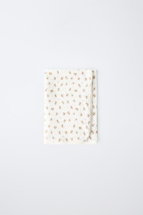 Zara 花卉印花蕾絲紋理毛毯 - 裸色 - 圖片 0
