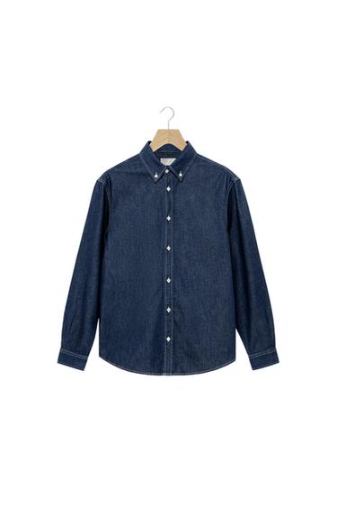 Zara COTTON - CASHMERE DENIM SHIRT - Blue