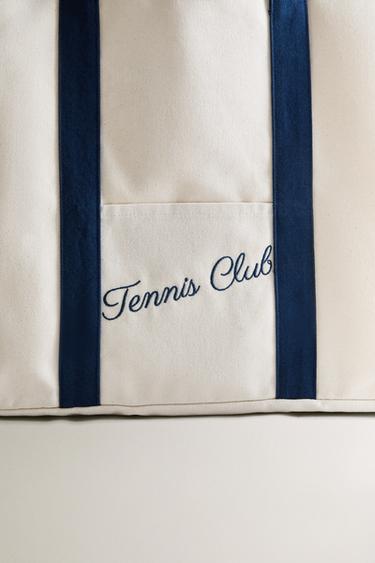 COTTON CANVAS TENNIS RACKET BAG - Ecru / Blue by Zara - Image 4