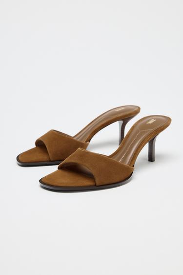SANDALETTE MIT VELOURSLEDER-ABSATZ - Braun von Zara