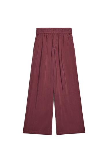 PANTALÓN ANCHO CINTURA ELÁSTICA - teja oscuro de Zara