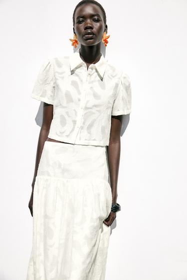 CAMISA CORTA TEXTURA - Blanco de Zara