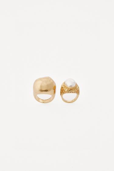 PACK OF 2 MAXI METAL FAUX PEARL RINGS - Golden by Zara - Image 3