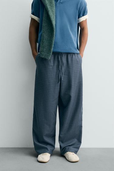 LIMITED EDITION BAGGY FIT CHECK TROUSERS - Light blue by Zara