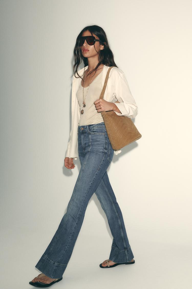 Z1975 FLARE MID-WAIST SEAM JEANS Blue Green ZARA Australia