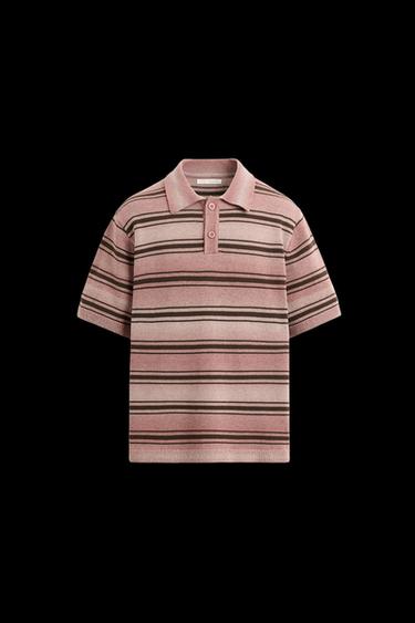 STRIPED WASHED KNIT POLO SHIRT - Raspberry by Zara