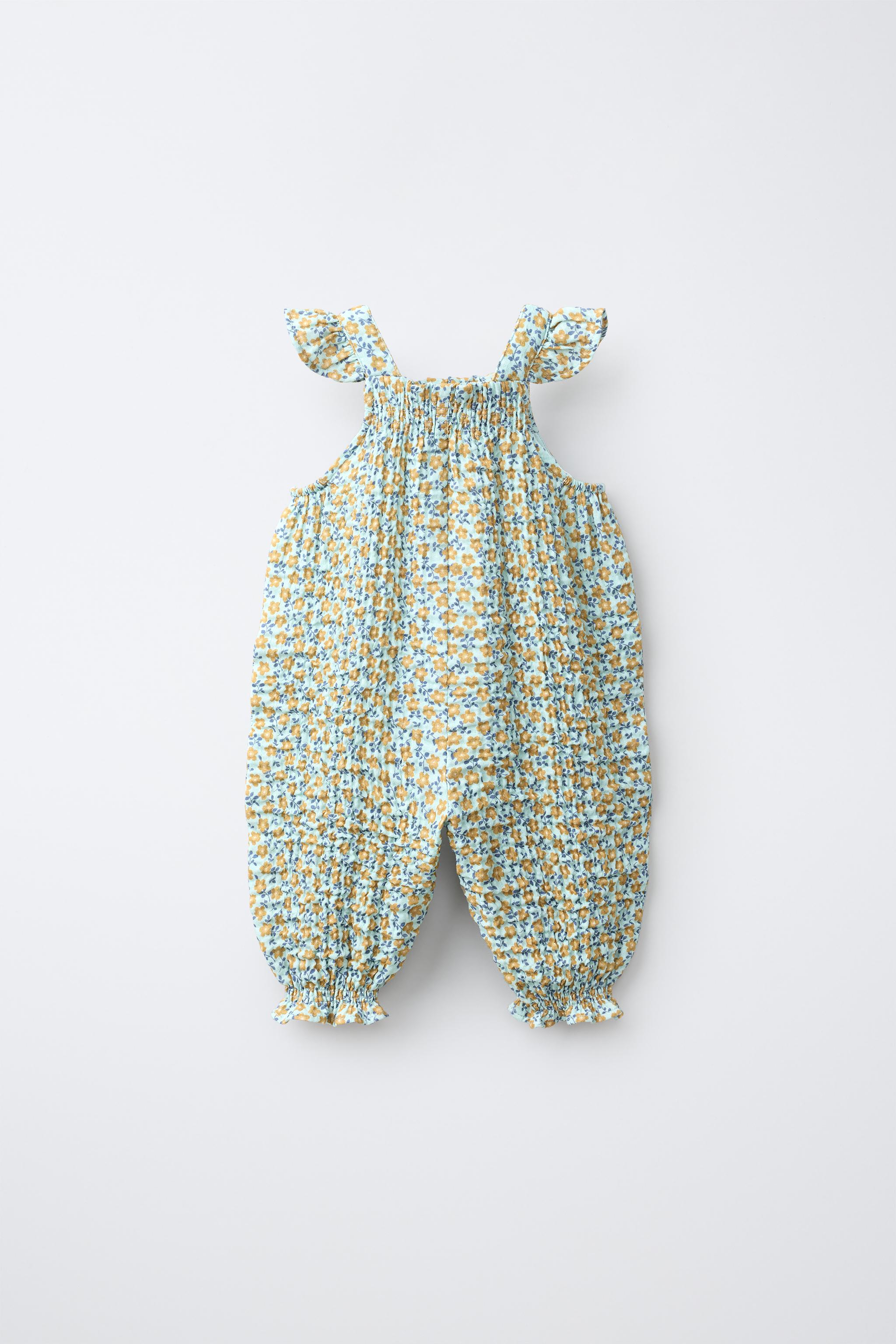 TEXTURED FLORAL OVERALLS — Sea green