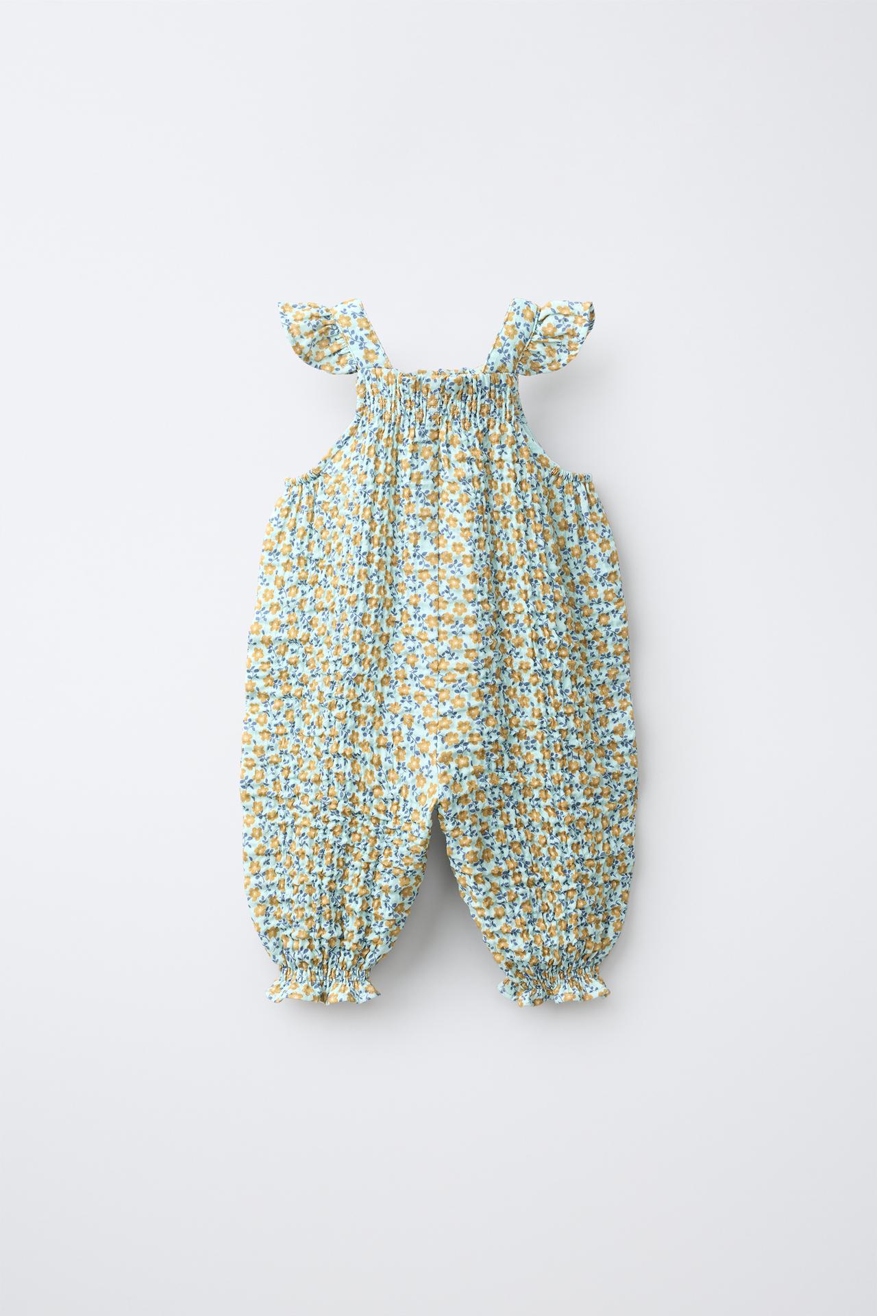 TEXTURED FLORAL OVERALLS — Sea green