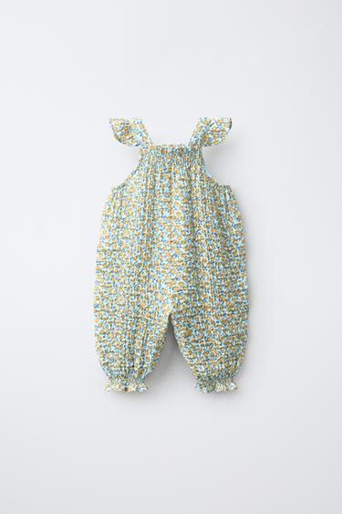 TEXTURED FLORAL OVERALLS — Sea green 2
