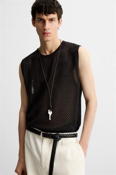COLETE DE MALHA CALADO - Preto da Zara