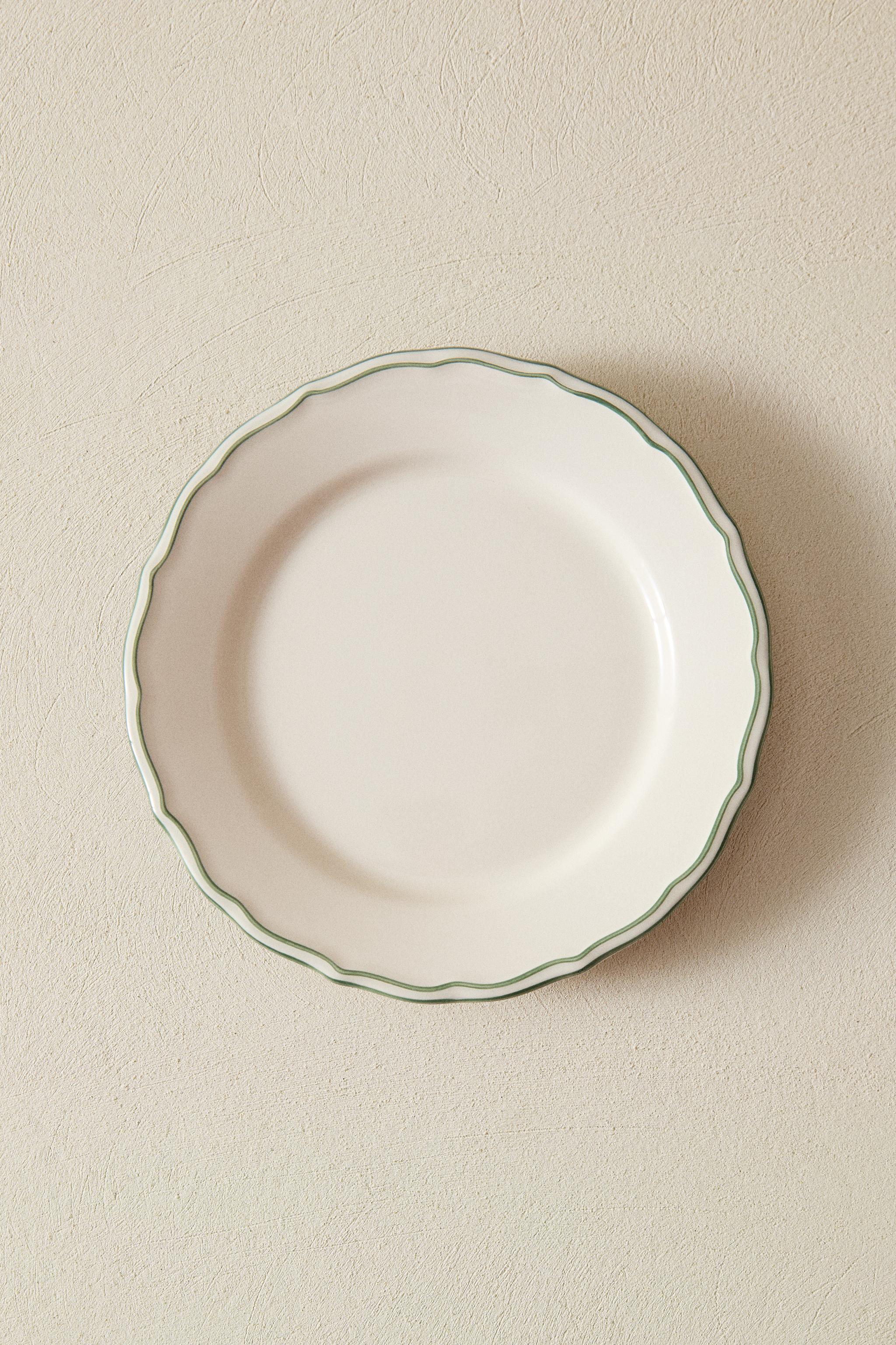 EARTHENWARE DESSERT PLATE WITH CONTRASTING RIM