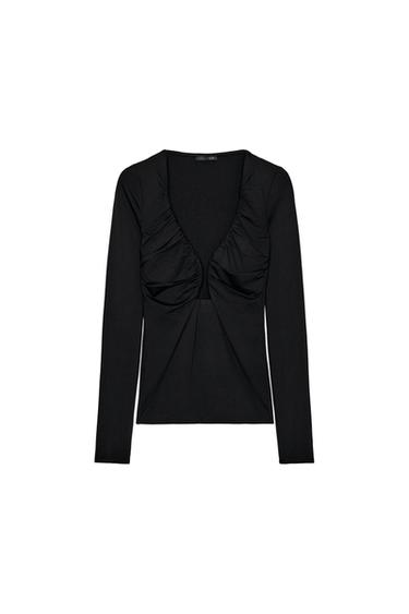 DRAPED POLYAMIDE TOP - Black by Zara