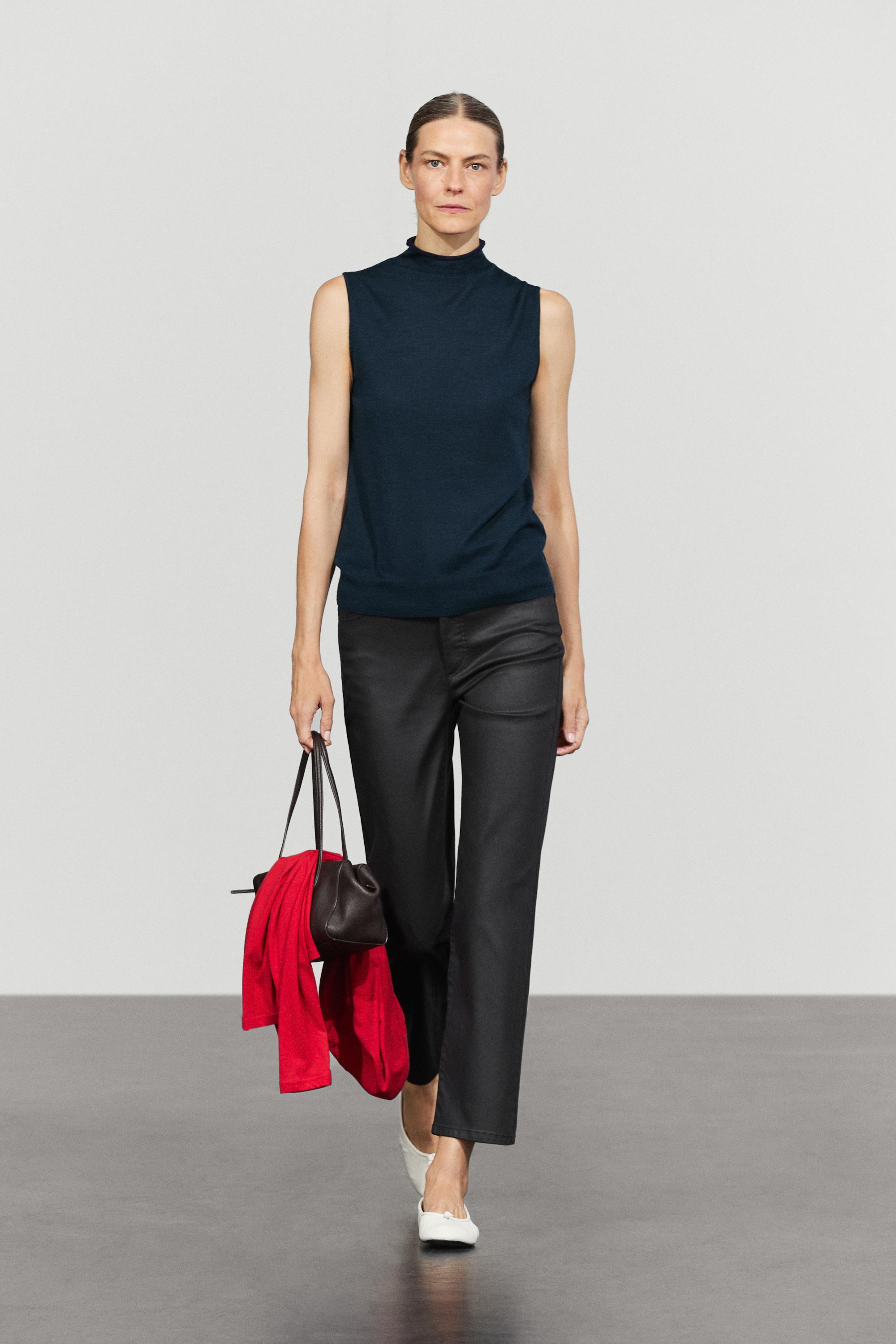 Waxed straight-leg pants — Black