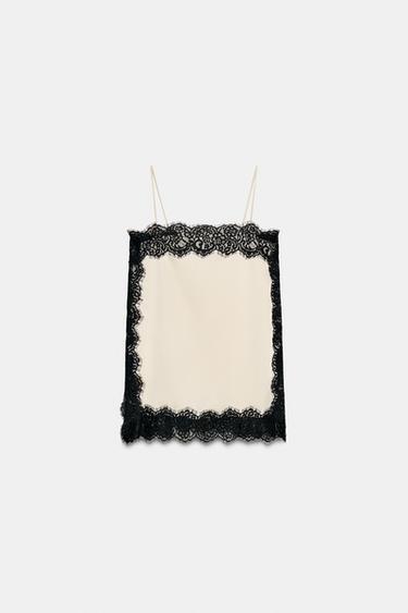 ZW COLLECTION SATIN LACE TOP - Black / White by Zara - Image 4