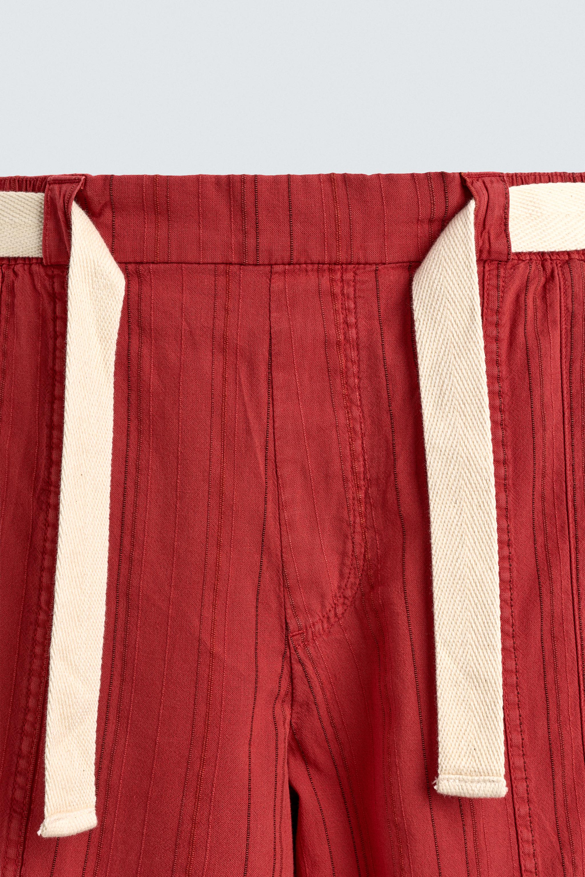 RELAXED FIT STRIPED TEXTURED PANTS