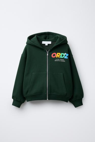 TEXT ZIP-UP HOODIE - Green by Zara - Image 0