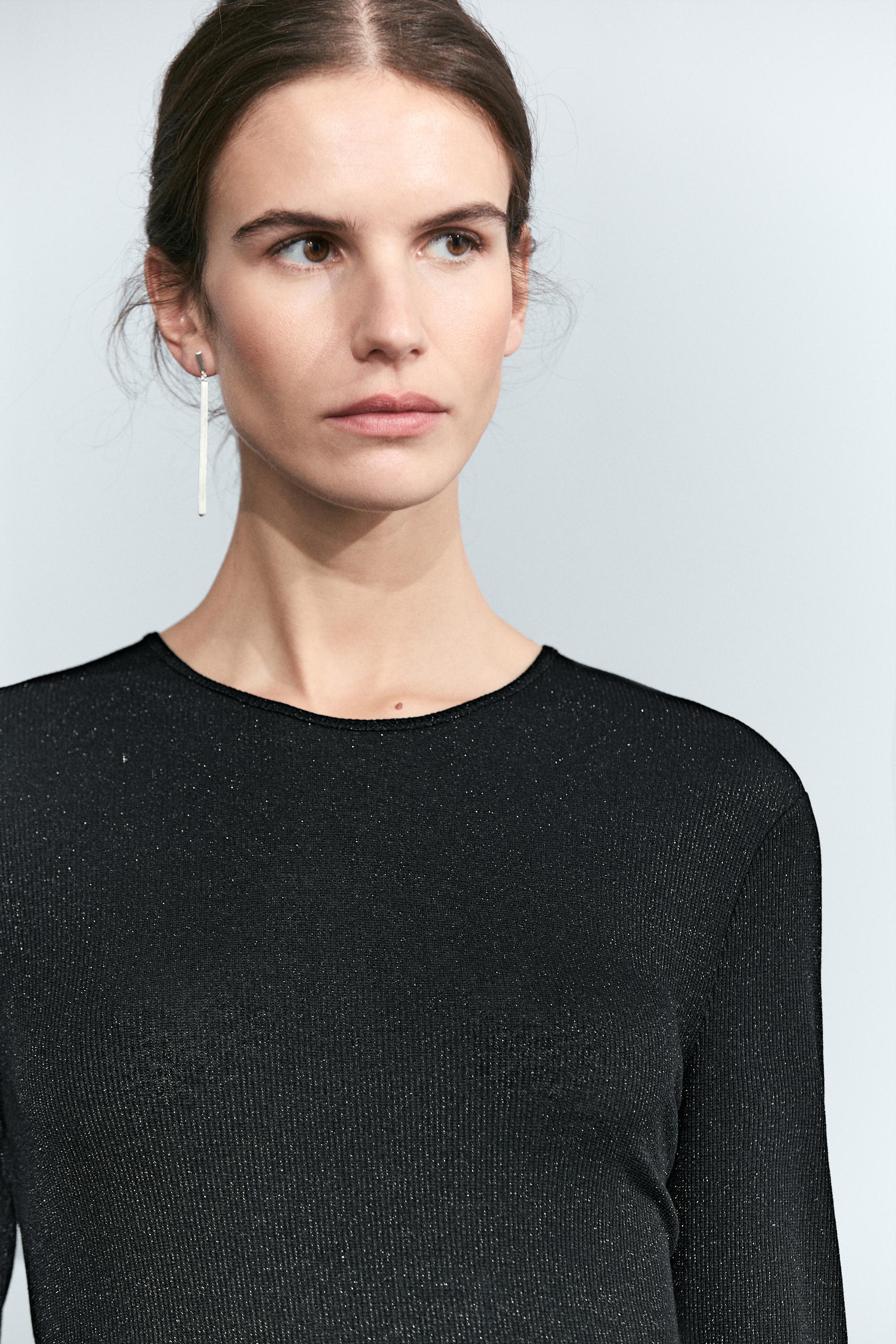 Metallic ribbed long sleeve T-shirt
