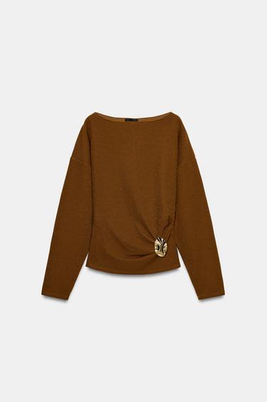 Zara BUCKLE TEXTURED TOP - Mustard