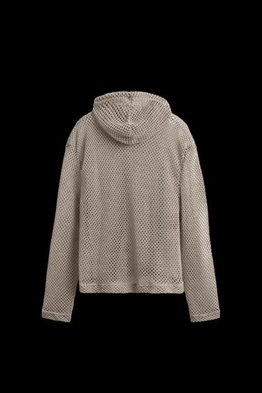 Zara CROCHET TEXTURED SWEATSHIRT - Taupe gray