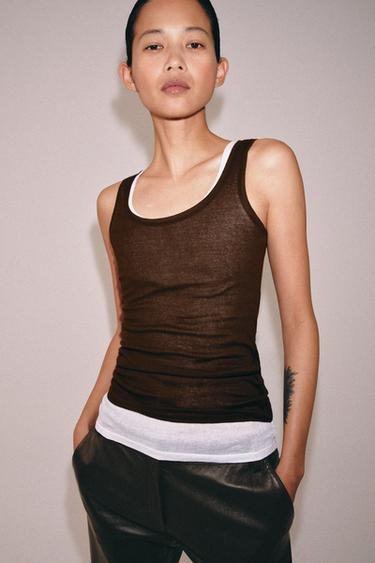 TOP ALGODÓN MANGA SISA - Marrón de Zara