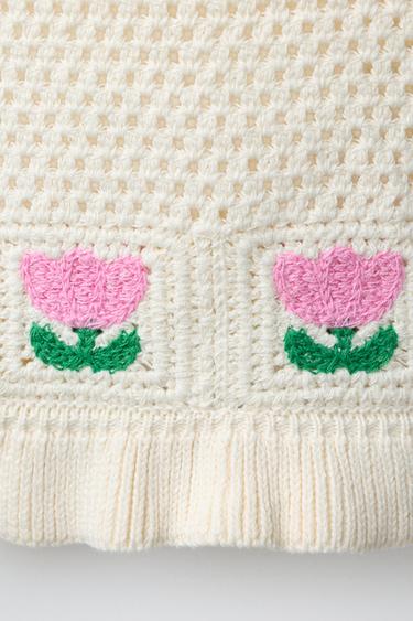 HÄKELTOP MIT BLUMEN - Cremefarben von Zara